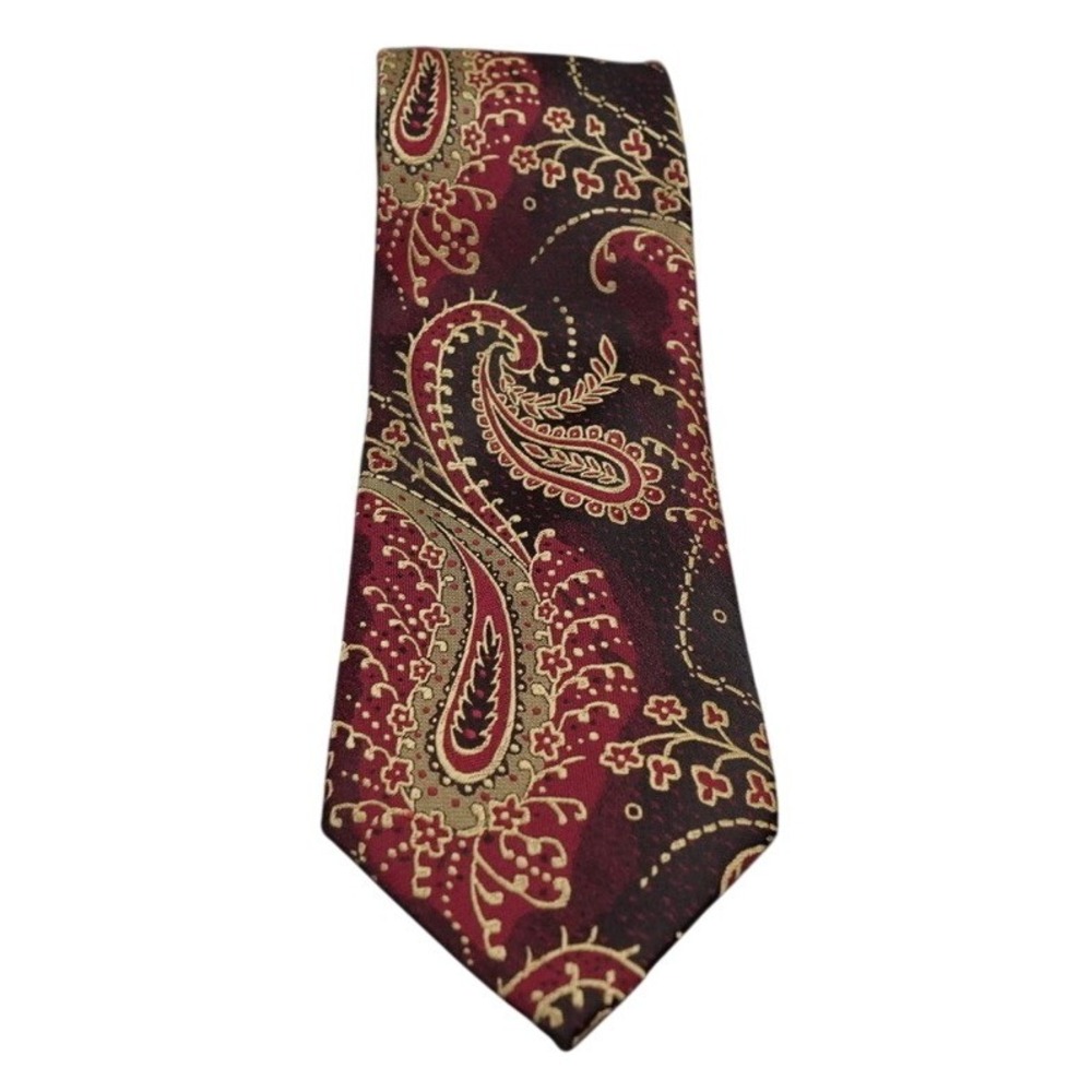 Uomo Venetto Paisley Silk Necktie Burgundy Gold Floral Classic 58" - Picture 2 of 7